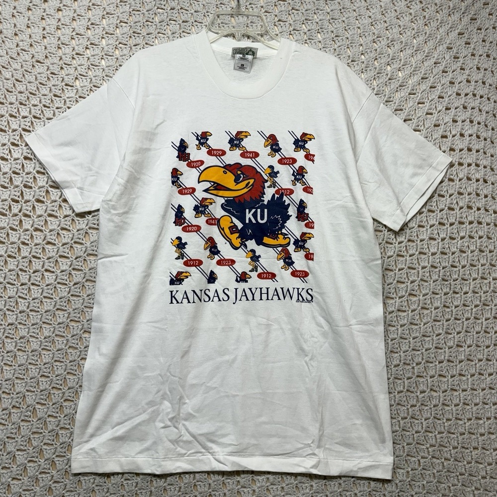 Vintage 97s Kansas Jayhawks T-Shirt XL White Single Stitch Crew Neck USA Made